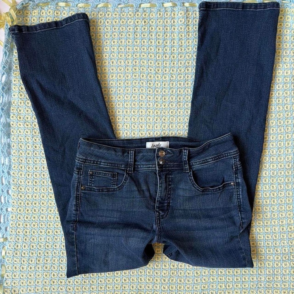 Angels Forever Young Womens 10 Dark Wash Low Rise Double Button‎ Bootcut Jeans